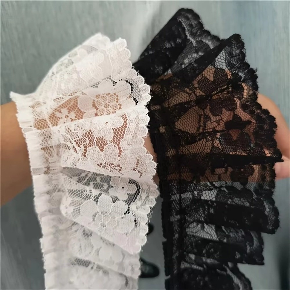 Embroidery White - 6cm Width Ruffle Lace Trim Black