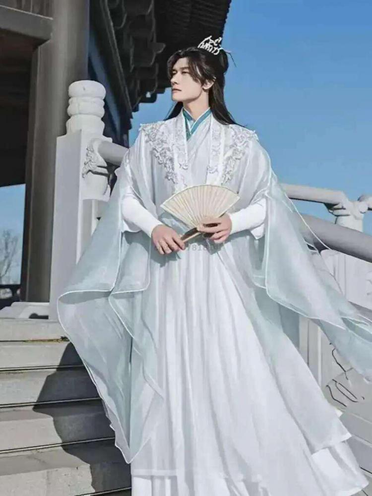 Embroidery White - Traditional Chinese Hanfu Men Wuxia Xianxia