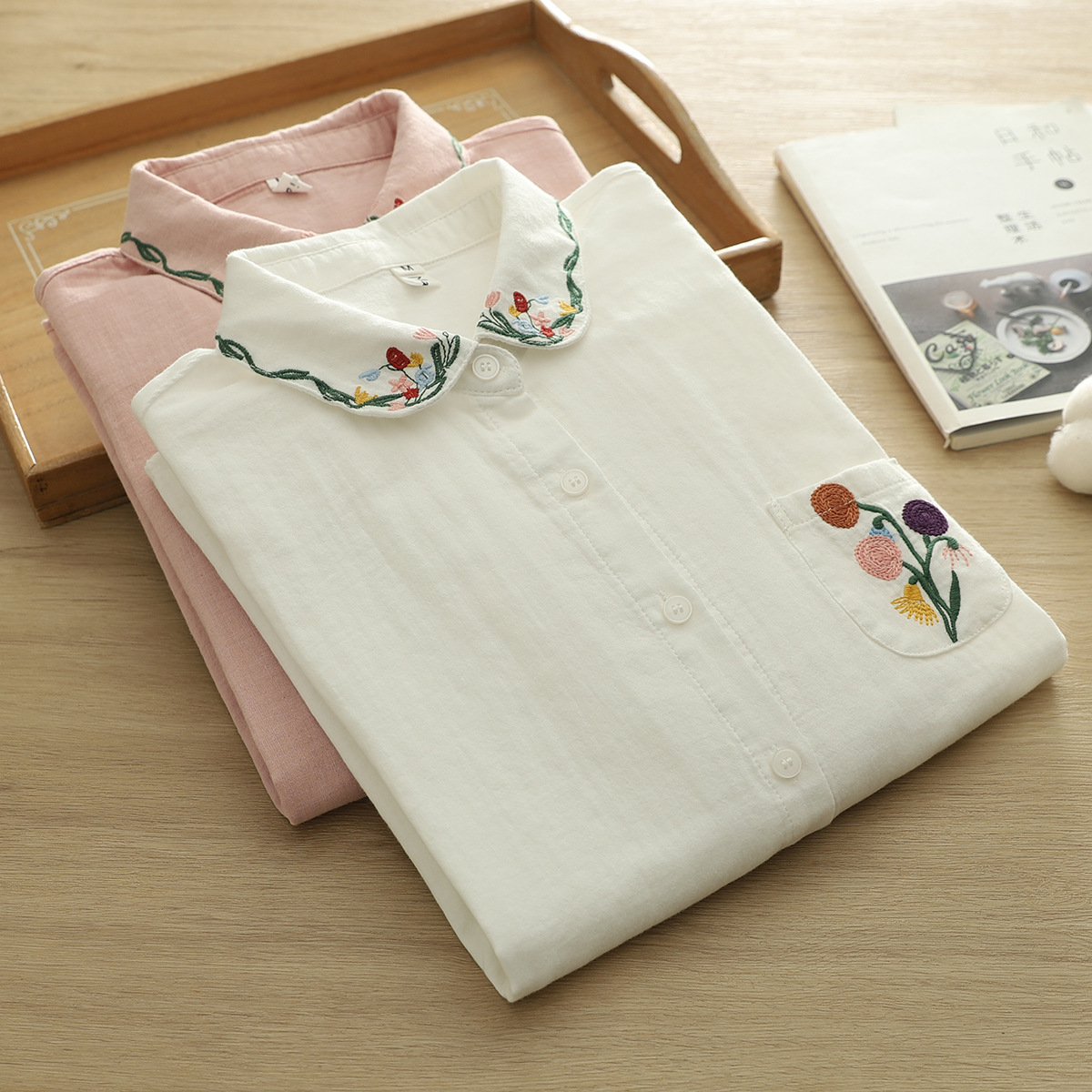 Embroidery Yarns - 2026 Korean clothes ladies tops 100%