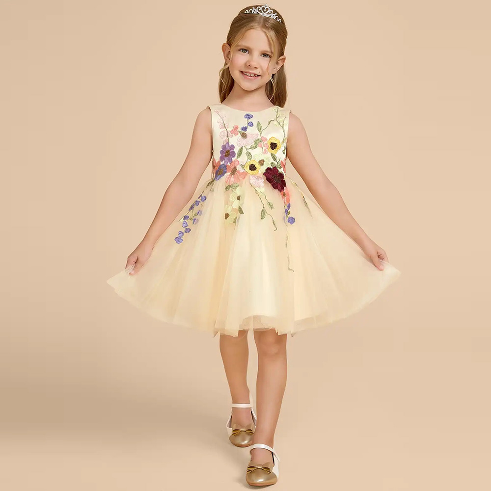 Embroidery Yellow Flower - Customized Yellow Tulle Flower Girl Dresses