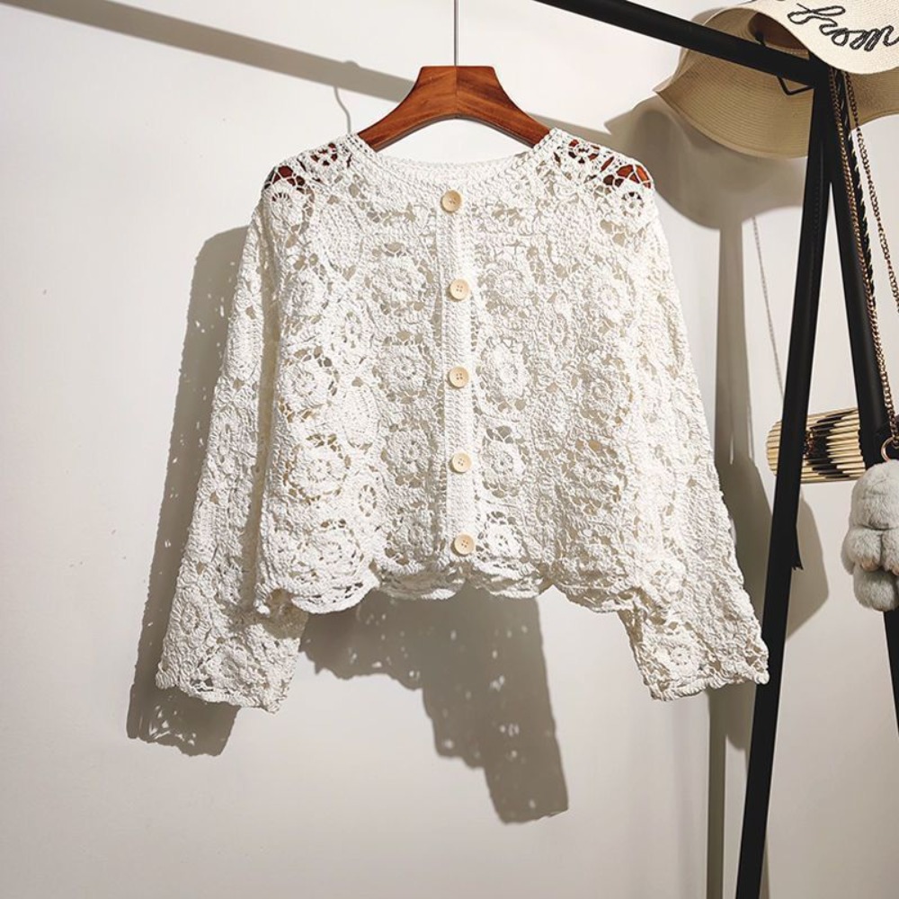 Embroidery Online - Fashion 3/4 Sleeves Knitted Shrug Hollow
