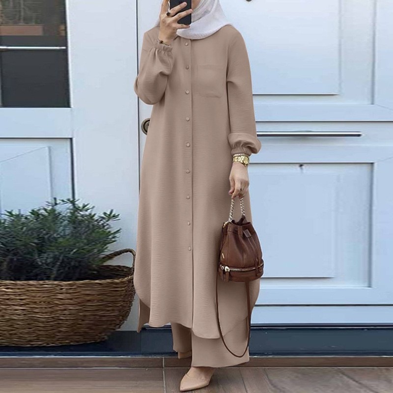 Dress Solid Color Dubai Turkis - Embroidery Kaftan ulasan dan harga