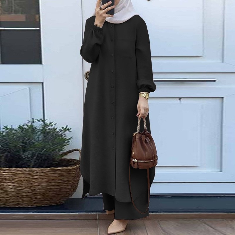 Dress Solid Color Dubai Turkis - Embroidery Kaftan ulasan dan harga