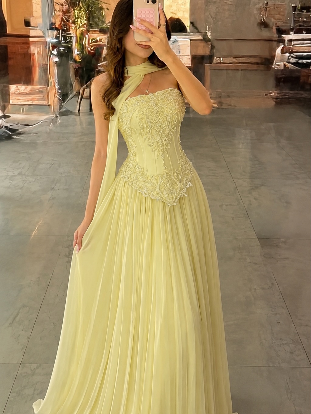Customized Sexy Yellow Lace Co - Embroidery Yellow Flower ulasan dan harga