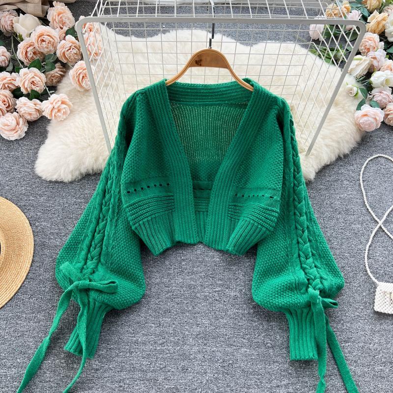 Green Casual Acrylic Knit V-Ne - Embroidery Online ulasan dan harga