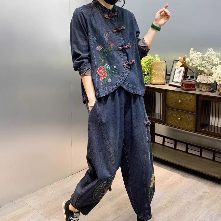Vintage Button Loose Embroider - Embroidery Jeans ulasan dan harga