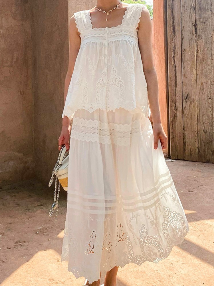 Bohemian White Square-neck Ves - Embroidery Vest ulasan dan harga
