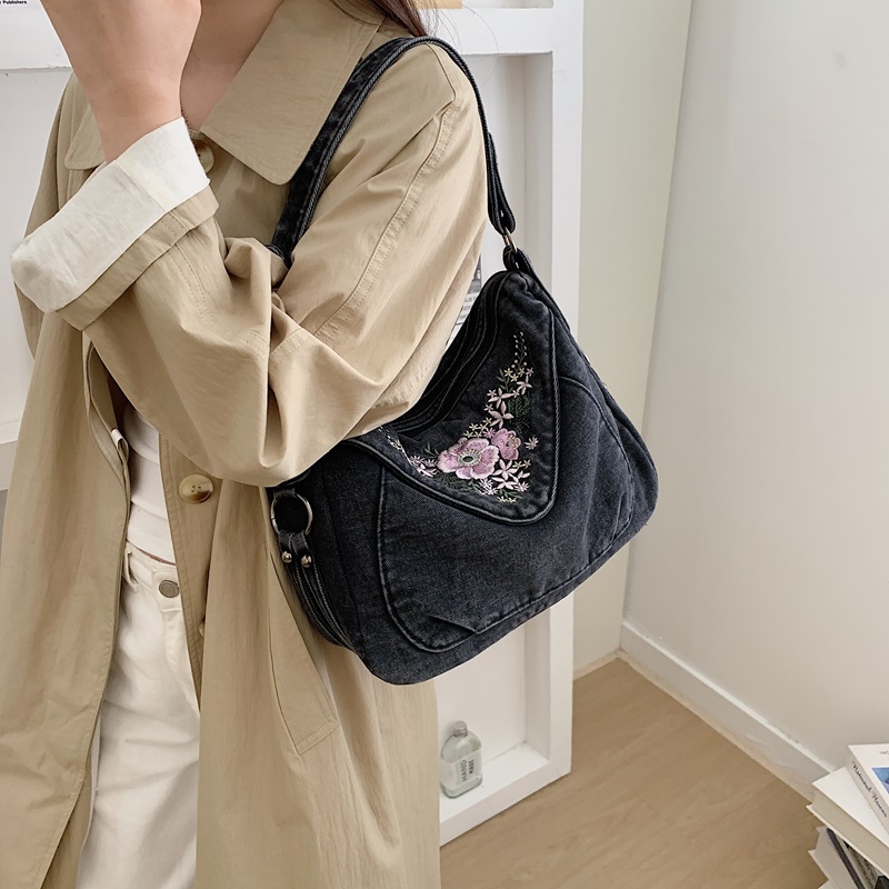 Vintage Denim Crossbody Should - Embroidery Jeans ulasan dan harga