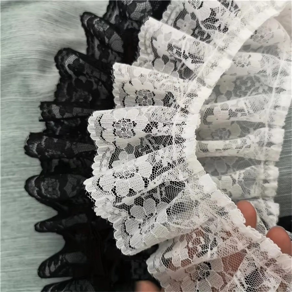 6cm Width Ruffle Lace Trim Bla - Embroidery White ulasan dan harga