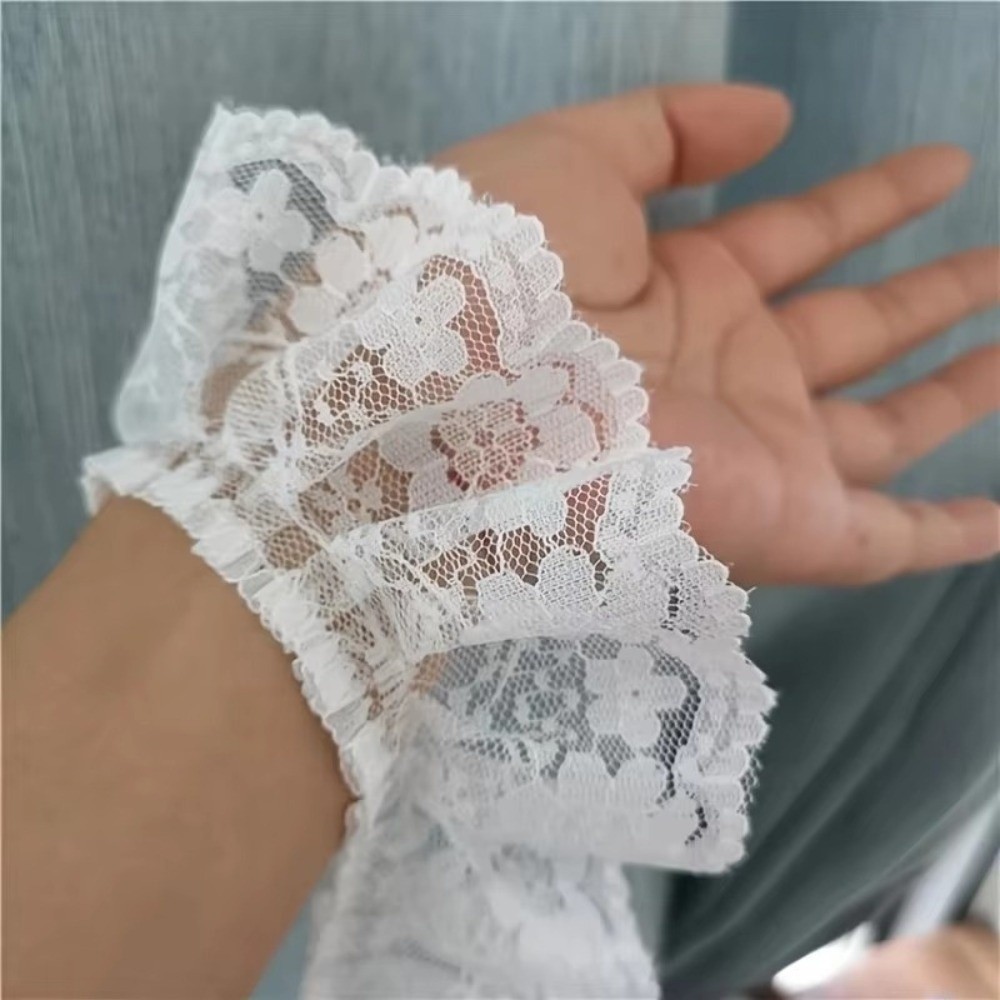 6cm Width Ruffle Lace Trim Bla - Embroidery White ulasan dan harga