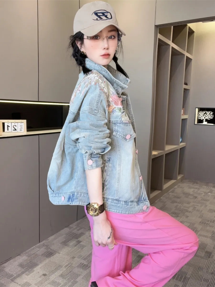 Spring Autumn Short Denim Jack - Embroidery Jeans ulasan dan harga