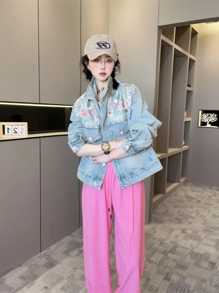 Spring Autumn Short Denim Jack - Embroidery Jeans ulasan dan harga