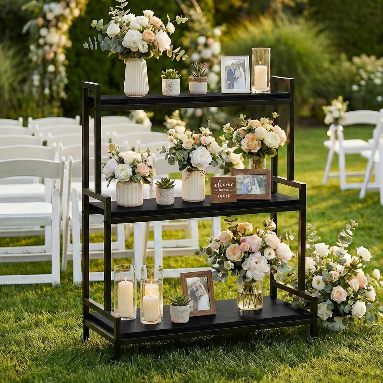 Rolling Ladder Style 3-Tier Pl - Frame Display Wood ulasan dan harga