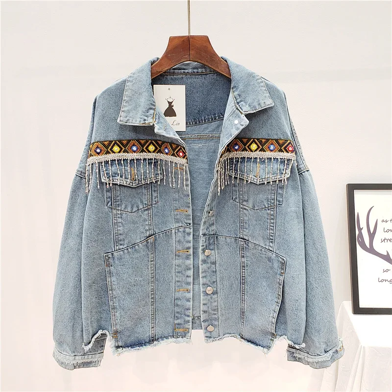 Embroidery Tassel Denim Jacket - Embroidery Jeans ulasan dan harga