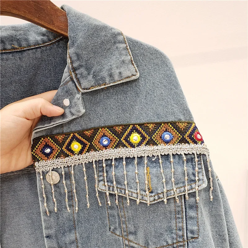 Embroidery Tassel Denim Jacket - Embroidery Jeans ulasan dan harga