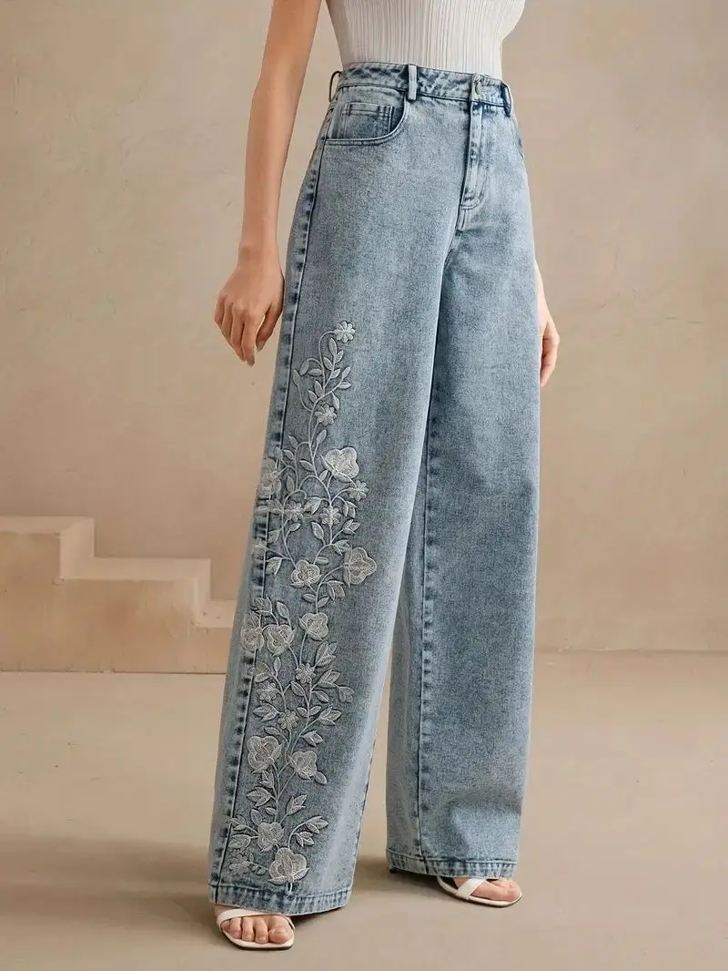 Women's Plus Size Y2K Straight - Embroidery Jeans ulasan dan harga