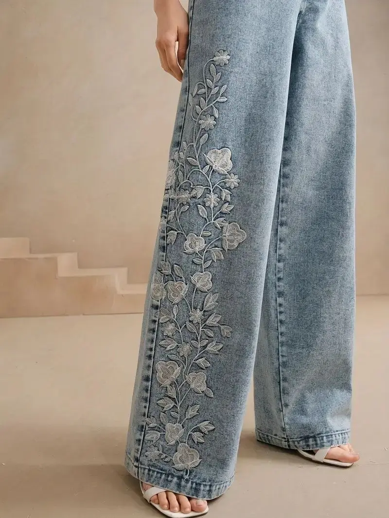 Women's Plus Size Y2K Straight - Embroidery Jeans ulasan dan harga