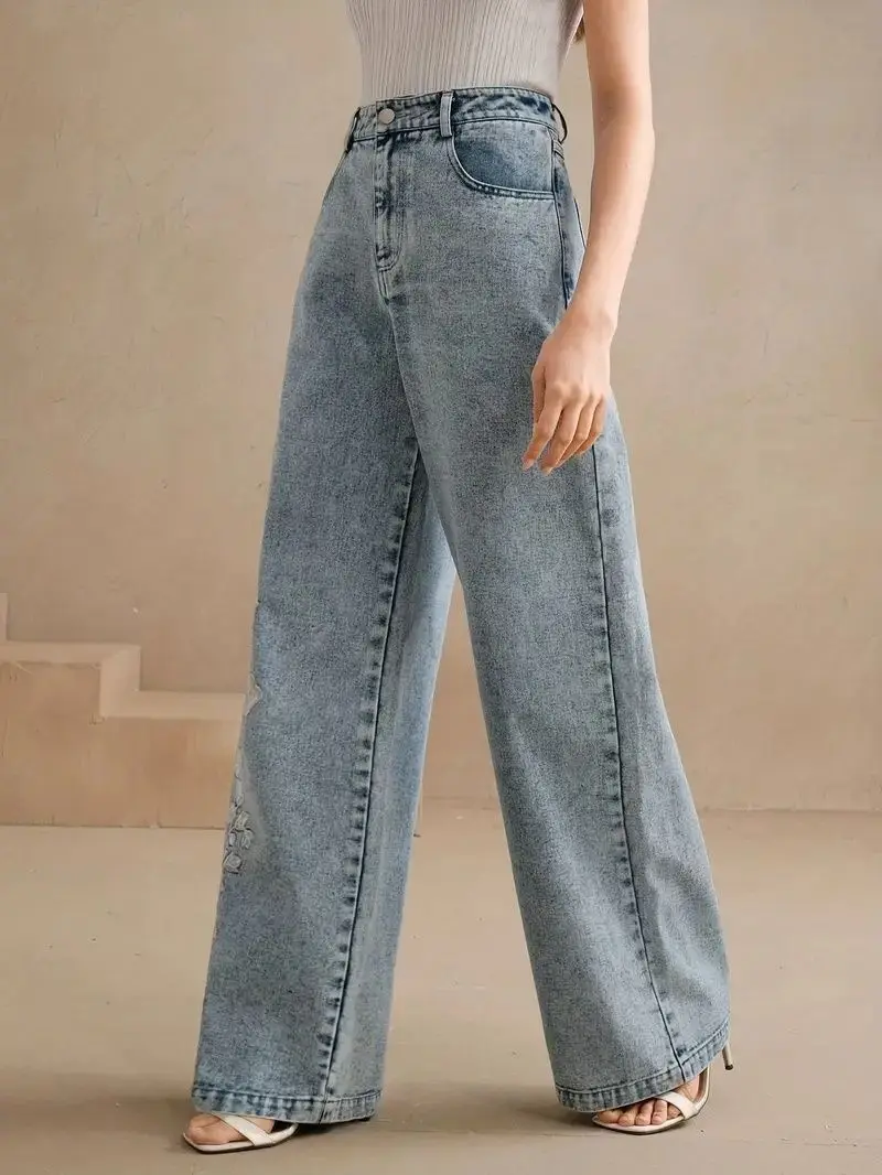 Women's Plus Size Y2K Straight - Embroidery Jeans ulasan dan harga