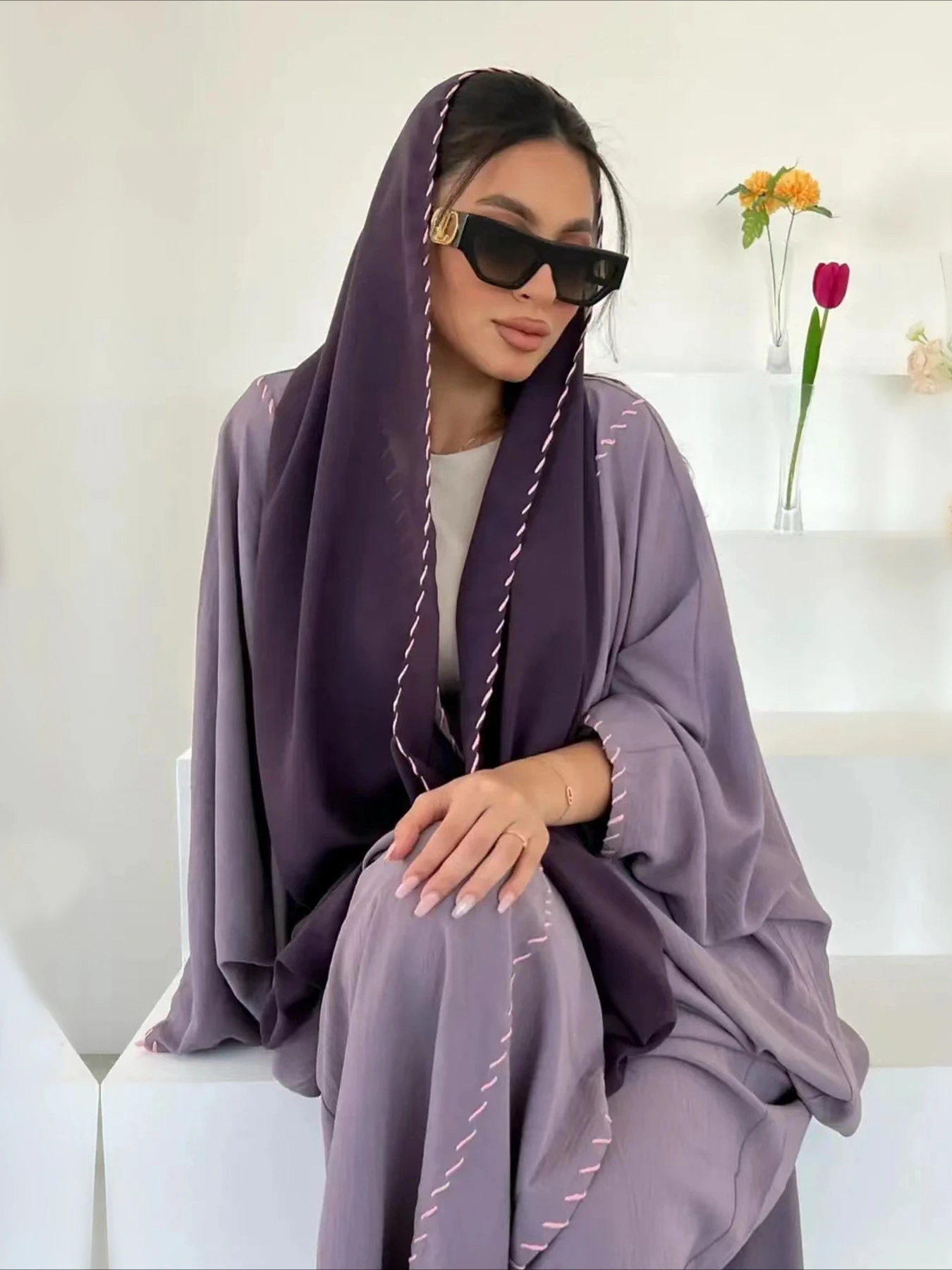 Muslim Women Abaya with Scarf  - Embroidery Kaftan ulasan dan harga