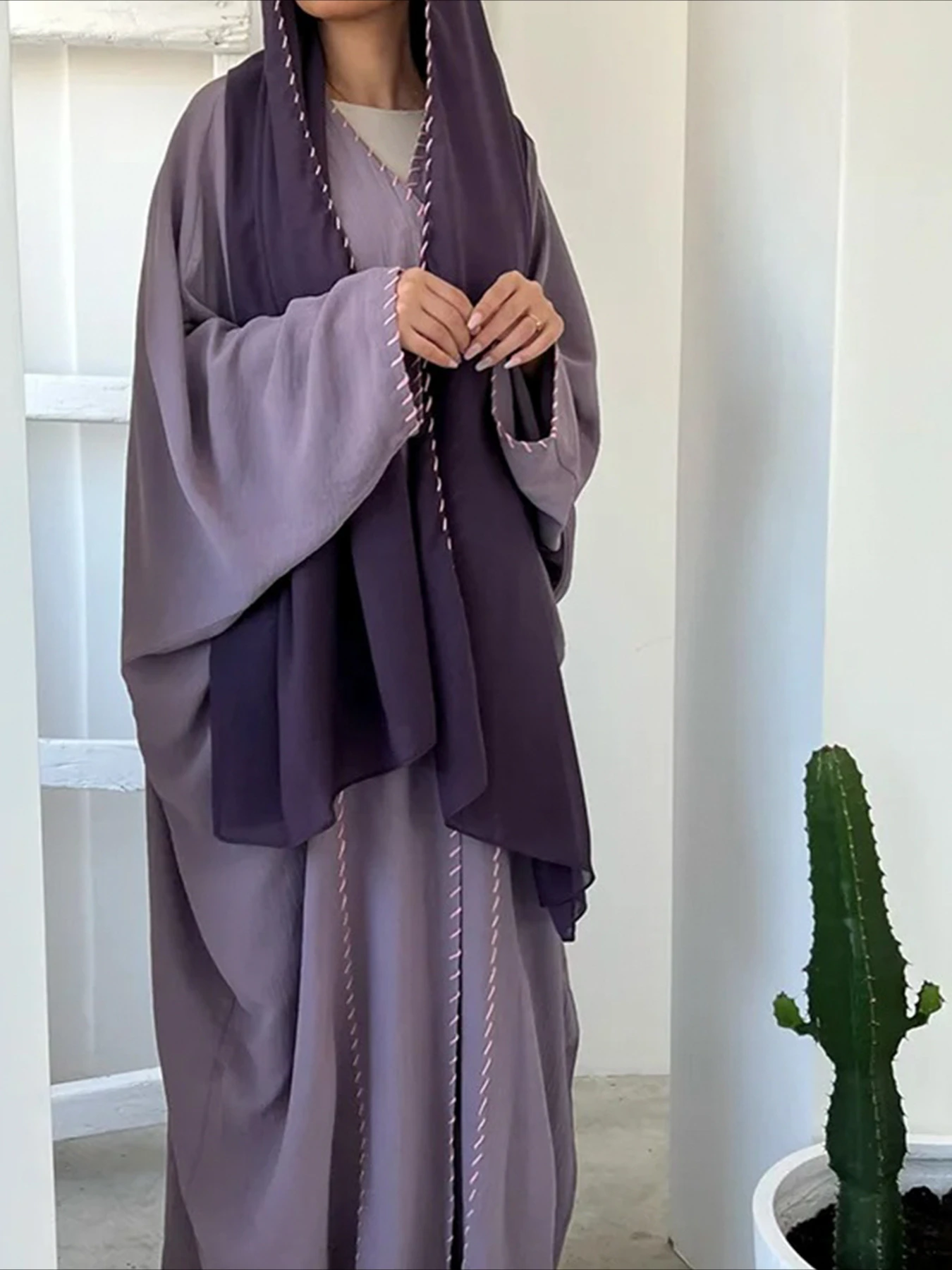 Muslim Women Abaya with Scarf  - Embroidery Kaftan ulasan dan harga