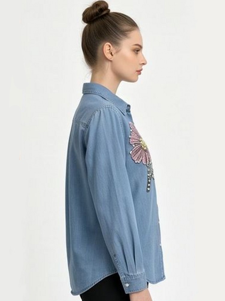 Women Denim Embroidery Blouses - Embroidery Shirt ulasan dan harga