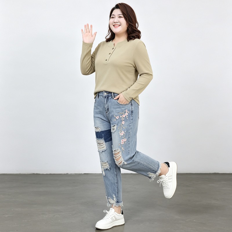Autumn Plus Size Women Jeans 6 - Embroidery Jeans ulasan dan harga