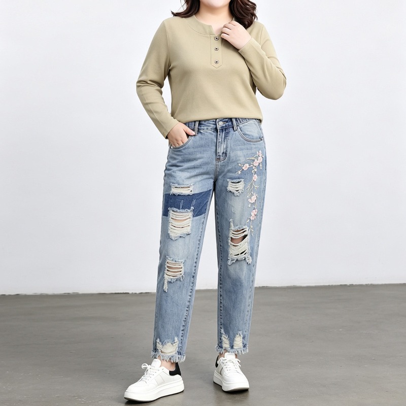 Autumn Plus Size Women Jeans 6 - Embroidery Jeans ulasan dan harga