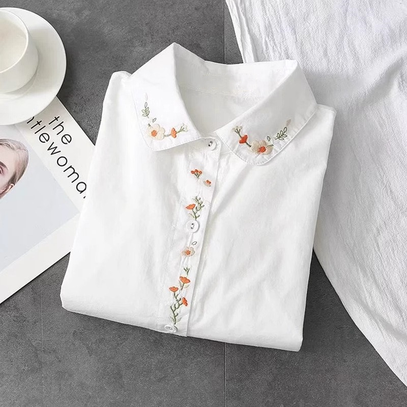 New Pure Cotton White Shirts W - Embroidery Online ulasan dan harga