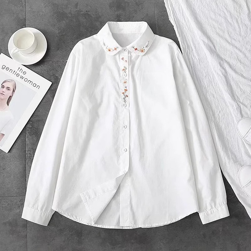 New Pure Cotton White Shirts W - Embroidery Online ulasan dan harga