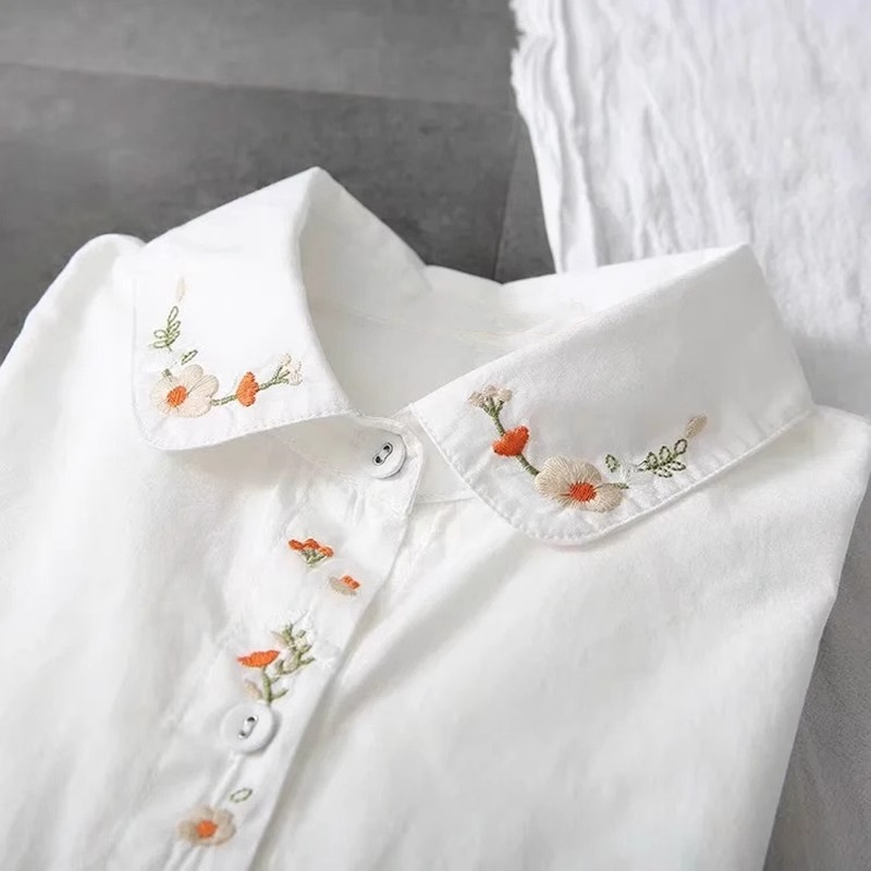 New Pure Cotton White Shirts W - Embroidery Online ulasan dan harga