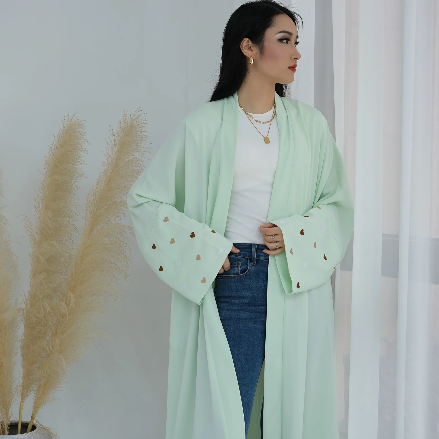 Eid Heart Embroidery Long Robe - Embroidery Kaftan ulasan dan harga