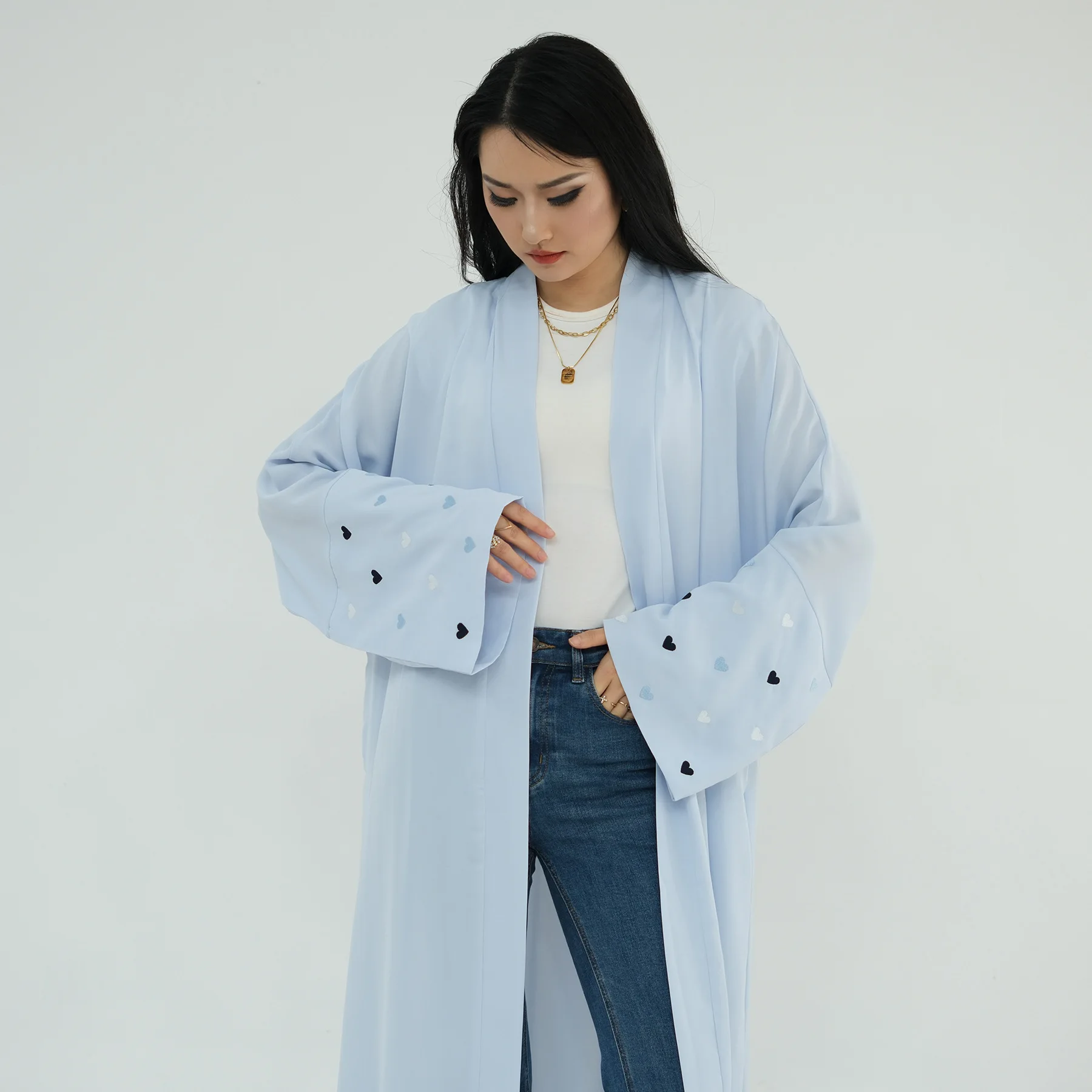 Eid Heart Embroidery Long Robe - Embroidery Kaftan ulasan dan harga