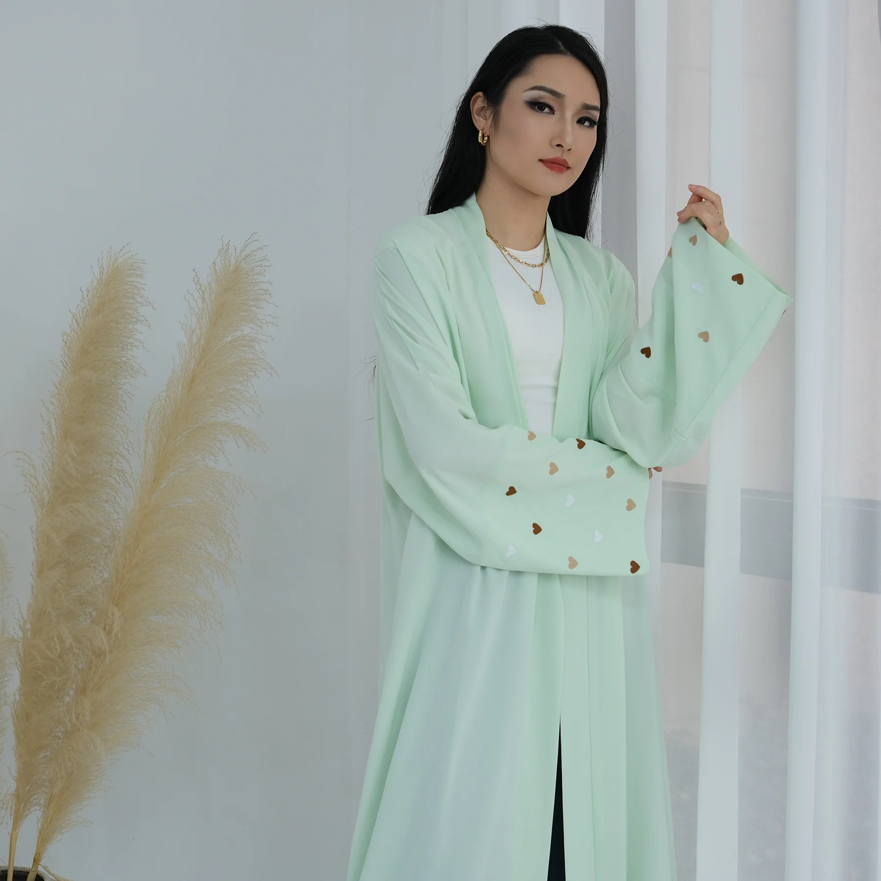 Eid Heart Embroidery Long Robe - Embroidery Kaftan ulasan dan harga