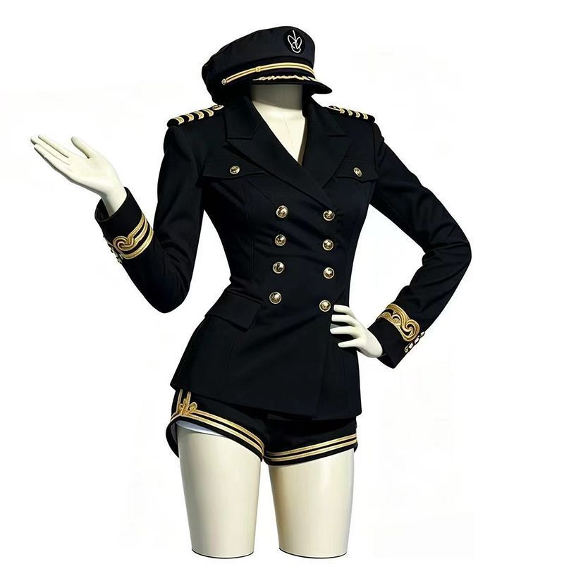 Women Black White Sailor Capta - Embroidery White ulasan dan harga